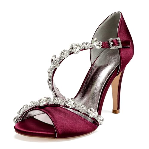 Damen Kreuz Riemen Kleid Sandalen Mit Schnalle Peep Toe Satin Brautschuhe Mit Strass Sexy Hoher Absatz Hochzeit Partei Abschlussball Schuhe,Burgundy,42 EU Damen Kreuz Riemen Kleid Sandalen Mit Schnalle Peep Toe Satin Brautschuhe Mit Strass Sexy Hoher Absatz Hochzeit Partei Abschlussball Schuhe,Burgundy,42 EU von smlekwc