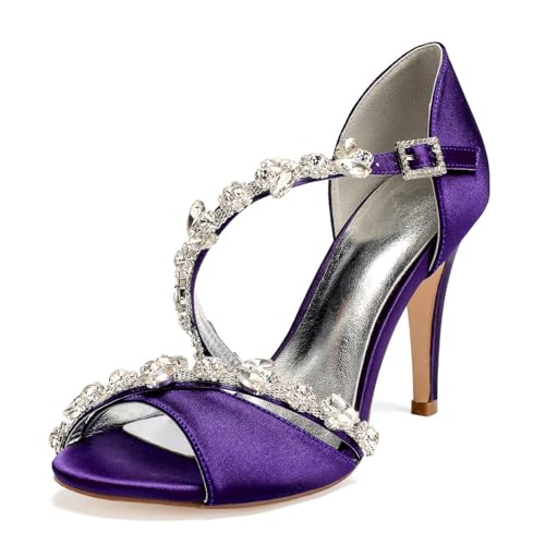 Damen Kreuz Riemen Kleid Sandalen Mit Schnalle Peep Toe Satin Brautschuhe Mit Strass Sexy Hoher Absatz Hochzeit Partei Abschlussball Schuhe,Dark Purple,40 EU Damen Kreuz Riemen Kleid Sandalen Mit Schnalle Peep Toe Satin Brautschuhe Mit Strass Sexy Hoher Absatz Hochzeit Partei Abschlussball Schuhe,Dark Purple,40 EU von smlekwc