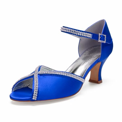 Damen Mittlerer Blockabsatz Kleid Pumps Mit Strass Peep Toe Satin Brautsandalen Knöchelriemen Hochzeit Partei Abschlussball Schuhe Mit Schnalle,Blau,41 EU Damen Mittlerer Blockabsatz Kleid Pumps Mit Strass Peep Toe Satin Brautsandalen Knöchelriemen Hochzeit Partei Abschlussball Schuhe Mit Schnalle,Blau,41 EU von smlekwc
