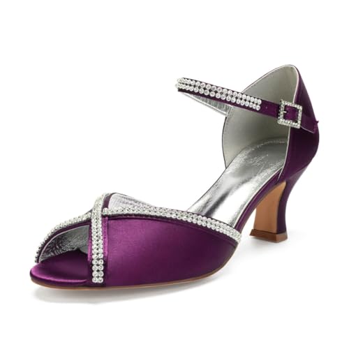 Damen Mittlerer Blockabsatz Kleid Pumps Mit Strass Peep Toe Satin Brautsandalen Knöchelriemen Hochzeit Partei Abschlussball Schuhe Mit Schnalle,Lila,40 EU Damen Mittlerer Blockabsatz Kleid Pumps Mit Strass Peep Toe Satin Brautsandalen Knöchelriemen Hochzeit Partei Abschlussball Schuhe Mit Schnalle,Lila,40 EU von smlekwc