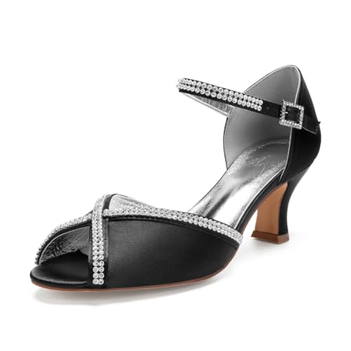 Damen Mittlerer Blockabsatz Kleid Pumps Mit Strass Peep Toe Satin Brautsandalen Knöchelriemen Hochzeit Partei Abschlussball Schuhe Mit Schnalle,Schwarz,41 EU Damen Mittlerer Blockabsatz Kleid Pumps Mit Strass Peep Toe Satin Brautsandalen Knöchelriemen Hochzeit Partei Abschlussball Schuhe Mit Schnalle,Schwarz,41 EU von smlekwc