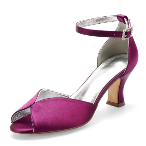 Damen Mittlerer Blockabsatz Satin Brautschuhe Peeptoe Hochzeit Kleid Sandalen Knöchelriemen Abendpartei Abschlussball Schuhe Mit Schnalle,Lila,43 EU Damen Mittlerer Blockabsatz Satin Brautschuhe Peeptoe Hochzeit Kleid Sandalen Knöchelriemen Abendpartei Abschlussball Schuhe Mit Schnalle,Lila,43 EU von smlekwc