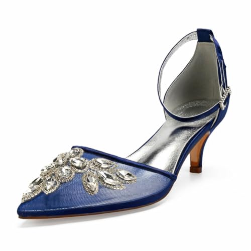 Damen Mittlerer Kätzchen Absatz Hochzeit Pumps Spitz Zehen Mesh Brautschuhe Mit Perlen Knöchelriemen Partei Abschlussball Kleid Schuhe,Marine,38 EU Damen Mittlerer Kätzchen Absatz Hochzeit Pumps Spitz Zehen Mesh Brautschuhe Mit Perlen Knöchelriemen Partei Abschlussball Kleid Schuhe,Marine,38 EU von smlekwc