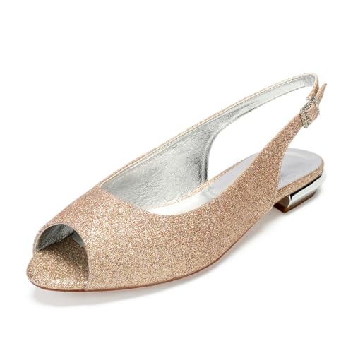 Damen Niedriger Ferse Ballerinas Peeptoe Slingback Kleid Sandalen Mit Schnalle Slip Auf Hochzeitsschuhe Für Die Braut,Champagne,41 EU Damen Niedriger Ferse Ballerinas Peeptoe Slingback Kleid Sandalen Mit Schnalle Slip Auf Hochzeitsschuhe Für Die Braut,Champagne,41 EU von Generic