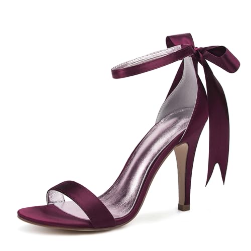 Damen Offene Zehe Satin Brautschuhe Hoher Pfennigabsatz Kleid Pumps Schnürung Hochzeit Partei Abschlussball Schuhe Mit Schleife,Burgundy,36 EU Damen Offene Zehe Satin Brautschuhe Hoher Pfennigabsatz Kleid Pumps Schnürung Hochzeit Partei Abschlussball Schuhe Mit Schleife,Burgundy,36 EU von smlekwc