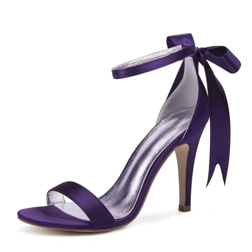 Damen Offene Zehe Satin Brautschuhe Hoher Pfennigabsatz Kleid Pumps Schnürung Hochzeit Partei Abschlussball Schuhe Mit Schleife,Dark Purple,38 EU Damen Offene Zehe Satin Brautschuhe Hoher Pfennigabsatz Kleid Pumps Schnürung Hochzeit Partei Abschlussball Schuhe Mit Schleife,Dark Purple,38 EU von smlekwc