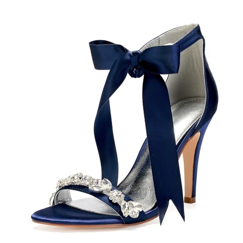 Damen Offene Zehen Braut Sandalen Mit Strass Schnürung Hochzeit Pumps Mit Schleife Hoher Pfennigabsatz Partei Abschlussball Schuhe,Marine,42 EU Damen Offene Zehen Braut Sandalen Mit Strass Schnürung Hochzeit Pumps Mit Schleife Hoher Pfennigabsatz Partei Abschlussball Schuhe,Marine,42 EU von smlekwc