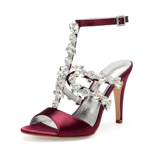 Damen Peep Toe Hochzeitsschuhe Für Braut T-Riemen Kleid Sandalen Mit Strass Sexy Hoher Absatz Partei Abschlussball Schuhe,Burgundy,42 EU Damen Peep Toe Hochzeitsschuhe Für Braut T-Riemen Kleid Sandalen Mit Strass Sexy Hoher Absatz Partei Abschlussball Schuhe,Burgundy,42 EU von smlekwc