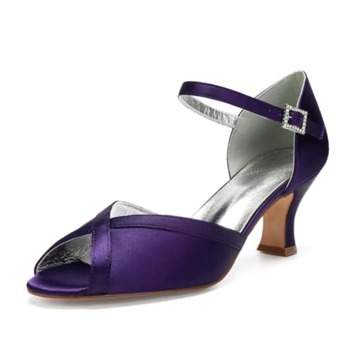 Damen Peep Toe Satin Braut Sandalen Knöchelriemen Kleid Pumps Mit Schnalle Mittlerer Blockabsatz Hochzeit Partei Abschlussball Schuhe,Dark Purple,41 EU Damen Peep Toe Satin Braut Sandalen Knöchelriemen Kleid Pumps Mit Schnalle Mittlerer Blockabsatz Hochzeit Partei Abschlussball Schuhe,Dark Purple,41 EU von smlekwc