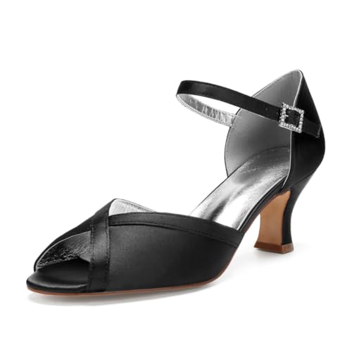 Damen Peep Toe Satin Braut Sandalen Knöchelriemen Kleid Pumps Mit Schnalle Mittlerer Blockabsatz Hochzeit Partei Abschlussball Schuhe,Schwarz,36 EU Damen Peep Toe Satin Braut Sandalen Knöchelriemen Kleid Pumps Mit Schnalle Mittlerer Blockabsatz Hochzeit Partei Abschlussball Schuhe,Schwarz,36 EU von smlekwc