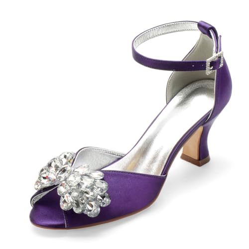 Damen Peep Toe Satin Brautschuhe Mit Strass Knöchelriemen Kleid Pumps Mit Schnalle Mittlerer Blockabsatz Hochzeit Partei Abschlussball Sandalen,Dark Purple,41 EU Damen Peep Toe Satin Brautschuhe Mit Strass Knöchelriemen Kleid Pumps Mit Schnalle Mittlerer Blockabsatz Hochzeit Partei Abschlussball Sandalen,Dark Purple,41 EU von smlekwc
