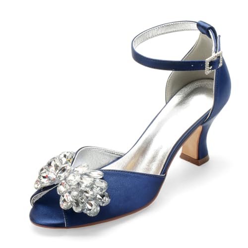 Damen Peep Toe Satin Brautschuhe Mit Strass Knöchelriemen Kleid Pumps Mit Schnalle Mittlerer Blockabsatz Hochzeit Partei Abschlussball Sandalen,Marine,40 EU Damen Peep Toe Satin Brautschuhe Mit Strass Knöchelriemen Kleid Pumps Mit Schnalle Mittlerer Blockabsatz Hochzeit Partei Abschlussball Sandalen,Marine,40 EU von smlekwc