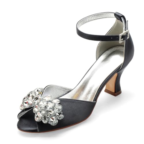 Damen Peep Toe Satin Brautschuhe Mit Strass Knöchelriemen Kleid Pumps Mit Schnalle Mittlerer Blockabsatz Hochzeit Partei Abschlussball Sandalen,Schwarz,38 EU Damen Peep Toe Satin Brautschuhe Mit Strass Knöchelriemen Kleid Pumps Mit Schnalle Mittlerer Blockabsatz Hochzeit Partei Abschlussball Sandalen,Schwarz,38 EU von smlekwc