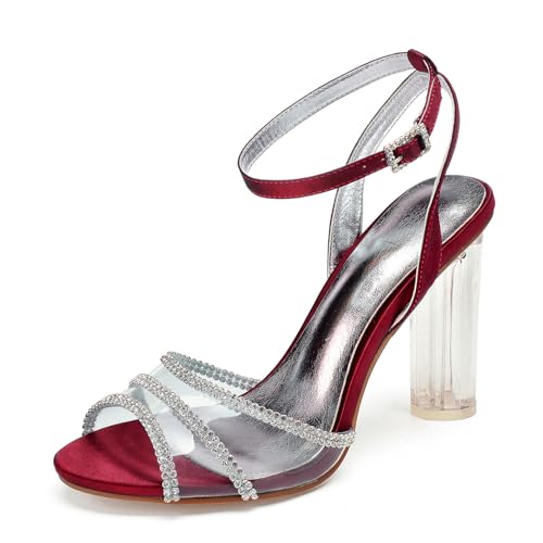 Damen Peep Toe Slingback Hochzeit Sandalen Knöchelriemen Hochzeit Kleid Schuhe Mit Schnalle Klar Hoher Absatz Satin Brautschuhe,Burgundy,40 EU Damen Peep Toe Slingback Hochzeit Sandalen Knöchelriemen Hochzeit Kleid Schuhe Mit Schnalle Klar Hoher Absatz Satin Brautschuhe,Burgundy,40 EU von smlekwc