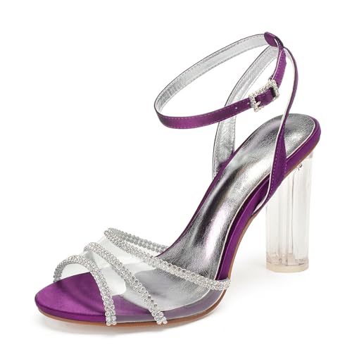 Damen Peep Toe Slingback Hochzeit Sandalen Knöchelriemen Hochzeit Kleid Schuhe Mit Schnalle Klar Hoher Absatz Satin Brautschuhe,Lila,39 EU Damen Peep Toe Slingback Hochzeit Sandalen Knöchelriemen Hochzeit Kleid Schuhe Mit Schnalle Klar Hoher Absatz Satin Brautschuhe,Lila,39 EU von smlekwc
