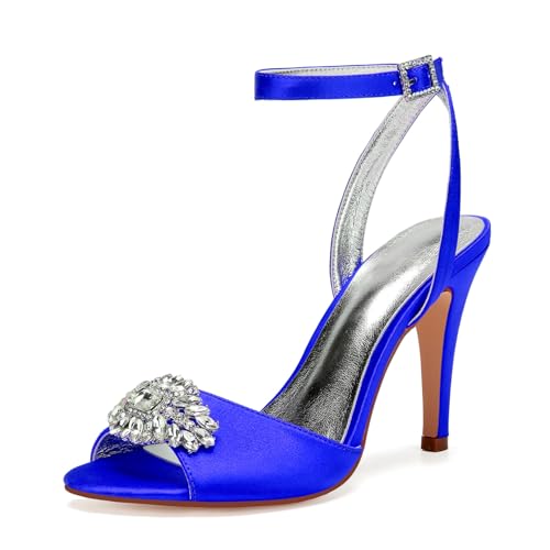 Damen Peep Toe Slingback Kleid Sandalen Knöchelriemen Hochzeitsschuhe Für Braut Hoher Pfennigabsatz Abend Partei Abschlussball Schuhe Mit Strass,Blau,38 EU Damen Peep Toe Slingback Kleid Sandalen Knöchelriemen Hochzeitsschuhe Für Braut Hoher Pfennigabsatz Abend Partei Abschlussball Schuhe Mit Strass,Blau,38 EU von smlekwc