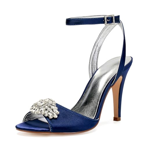 Damen Peep Toe Slingback Kleid Sandalen Knöchelriemen Hochzeitsschuhe Für Braut Hoher Pfennigabsatz Abend Partei Abschlussball Schuhe Mit Strass,Marine,40 EU Damen Peep Toe Slingback Kleid Sandalen Knöchelriemen Hochzeitsschuhe Für Braut Hoher Pfennigabsatz Abend Partei Abschlussball Schuhe Mit Strass,Marine,40 EU von smlekwc