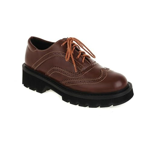 Damen Plateau Mit Blockabsatz Brogue Oxfords Schnüren Vintage Kleid Schuhe Runde Zehen Formelle Schuhe,Braun,35.5 EU von smlekwc