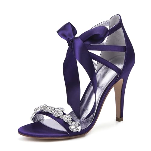 Damen Schnüren Kleid Pumps Hoher Pfennigabsatz Hochzeit Sandalen Offene Zehen Satin Brautjungfer Schuhe Mit Strass,Dark Purple,39 EU Damen Schnüren Kleid Pumps Hoher Pfennigabsatz Hochzeit Sandalen Offene Zehen Satin Brautjungfer Schuhe Mit Strass,Dark Purple,39 EU von smlekwc
