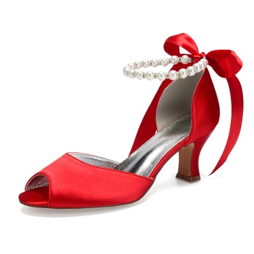 Damen Schnüren Kleid Pumps Mit Perle Mittlerer Blockabsatz Hochzeit Partei Abschlussball Schuhe Peeptoe Satin Brautsandalen,Rot,39 EU Damen Schnüren Kleid Pumps Mit Perle Mittlerer Blockabsatz Hochzeit Partei Abschlussball Schuhe Peeptoe Satin Brautsandalen,Rot,39 EU von smlekwc