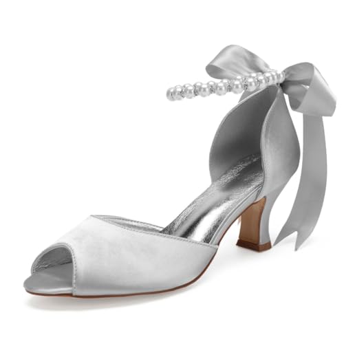 Damen Schnüren Kleid Pumps Mit Perle Mittlerer Blockabsatz Hochzeit Partei Abschlussball Schuhe Peeptoe Satin Brautsandalen,Silber,42 EU Damen Schnüren Kleid Pumps Mit Perle Mittlerer Blockabsatz Hochzeit Partei Abschlussball Schuhe Peeptoe Satin Brautsandalen,Silber,42 EU von smlekwc