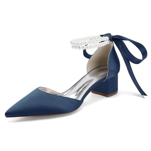 Damen Schnüren Kleid Pumps Mit Perle Spitz Zehen Satin Brautschuhe Mittlerer Stämmiger Ferse Hochzeit Partei Abschlussball Schuhe,Marine,39 EU Damen Schnüren Kleid Pumps Mit Perle Spitz Zehen Satin Brautschuhe Mittlerer Stämmiger Ferse Hochzeit Partei Abschlussball Schuhe,Marine,39 EU von smlekwc