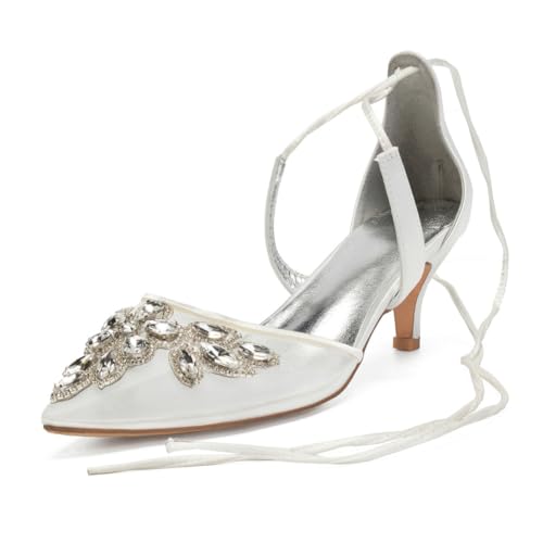 Damen Schnüren Kleid Pumps Mit Perlenbesetzter Spitze Zehen Satin Mesh Brautschuhe Mittlerer Kätzchen Ferse Hochzeit Partei Abschlussball Schuhe,Elfenbein,41 EU Damen Schnüren Kleid Pumps Mit Perlenbesetzter Spitze Zehen Satin Mesh Brautschuhe Mittlerer Kätzchen Ferse Hochzeit Partei Abschlussball Schuhe,Elfenbein,41 EU von smlekwc