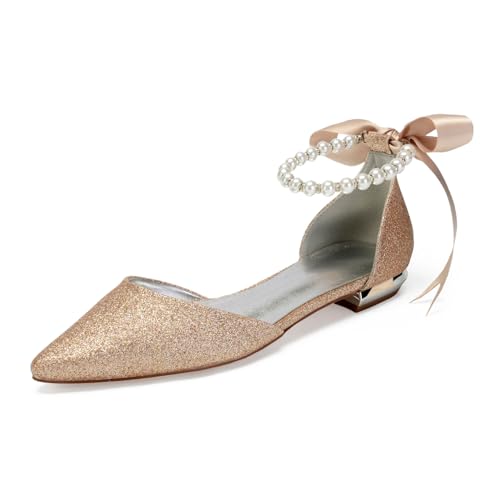 Damen Schnüren Kleid Sandalen Mit Perle Spitze Zehen Glitzer Hochzeitsschuhe Für Braut Flache Absatz Partei Abschlussball Schuhe,Champagne,41 EU Damen Schnüren Kleid Sandalen Mit Perle Spitze Zehen Glitzer Hochzeitsschuhe Für Braut Flache Absatz Partei Abschlussball Schuhe,Champagne,41 EU von smlekwc