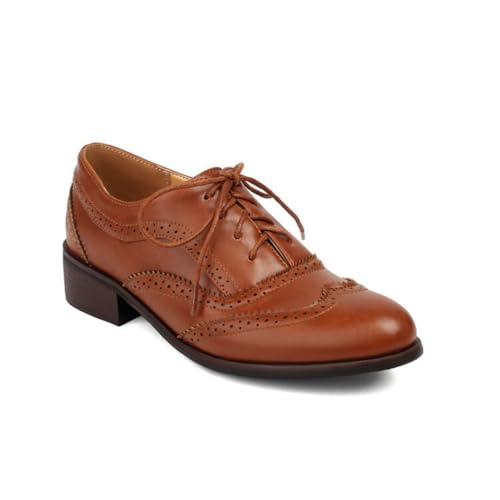 Damen Schnüren Oxford & Derby Schuhe PU-Leder Vintage Brogues Niedriger Blockabsatz Arbeitsschuhe Im Vintage-Stil,Braun,38.5 EU von smlekwc
