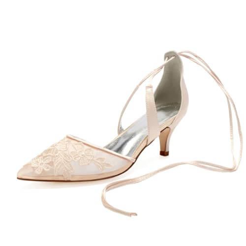 Damen Schnürung Hochzeit Kleid Schuhe Spitz Zehe Mesh Brautschuhe Mittlerer Talon Chaton Abend Partei Abschlussball Sandalen,Champagne,39 EU Damen Schnürung Hochzeit Kleid Schuhe Spitz Zehe Mesh Brautschuhe Mittlerer Talon Chaton Abend Partei Abschlussball Sandalen,Champagne,39 EU von smlekwc