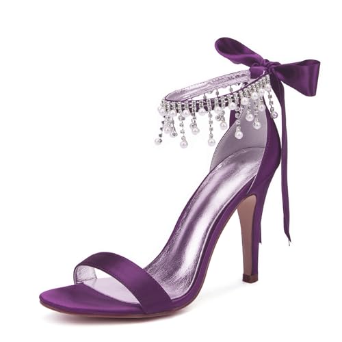 Damen Schnürung Hochzeitskleid Schuhe Mit Quaste Sexy Hoher Absatz Braut Sandalen Offene Zehen Satin Abend Partei Abschlussball Pumps,Lila,38 EU Damen Schnürung Hochzeitskleid Schuhe Mit Quaste Sexy Hoher Absatz Braut Sandalen Offene Zehen Satin Abend Partei Abschlussball Pumps,Lila,38 EU von smlekwc