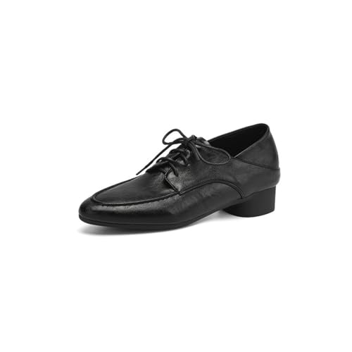 Damen Schnürung Retro Kleid Schuhe Spitz Zehen PU Leder Mokassins Block Niedriger Absatz Brogue Oxford Schuhe,Schwarz,35.5 EU von smlekwc