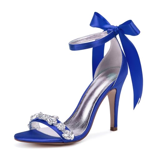 Damen Sexy Hoher Absatz Kleid Pumps Mit Schleife Offene Zehen Satin Brautschuhe Mit Strass Schnürung Partei Abschlussball Sandalen,Blau,37 EU Damen Sexy Hoher Absatz Kleid Pumps Mit Schleife Offene Zehen Satin Brautschuhe Mit Strass Schnürung Partei Abschlussball Sandalen,Blau,37 EU von smlekwc