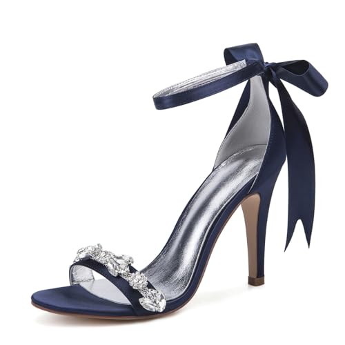 Damen Sexy Hoher Absatz Kleid Pumps Mit Schleife Offene Zehen Satin Brautschuhe Mit Strass Schnürung Partei Abschlussball Sandalen,Marine,41 EU Damen Sexy Hoher Absatz Kleid Pumps Mit Schleife Offene Zehen Satin Brautschuhe Mit Strass Schnürung Partei Abschlussball Sandalen,Marine,41 EU von smlekwc