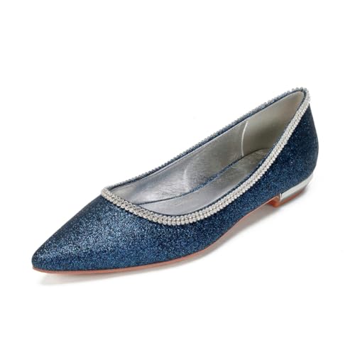 Damen Slip Auf Glitzer Hochzeit Flats Niedriger Ferse Brautschuhe Mit Strass Spitze Zehen Abend Partei Abschlussball Schuhe,Marine,38 EU Damen Slip Auf Glitzer Hochzeit Flats Niedriger Ferse Brautschuhe Mit Strass Spitze Zehen Abend Partei Abschlussball Schuhe,Marine,38 EU von smlekwc