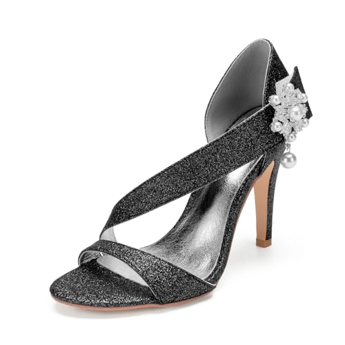 Damen Slip Auf Hochzeit Kleid Schuhe Offene Zehe Glitzer Brautschuhe Hoher Pfennigabsatz Partei Abschlussball Pumpen Mit Strass,Schwarz,37 EU Damen Slip Auf Hochzeit Kleid Schuhe Offene Zehe Glitzer Brautschuhe Hoher Pfennigabsatz Partei Abschlussball Pumpen Mit Strass,Schwarz,37 EU von smlekwc