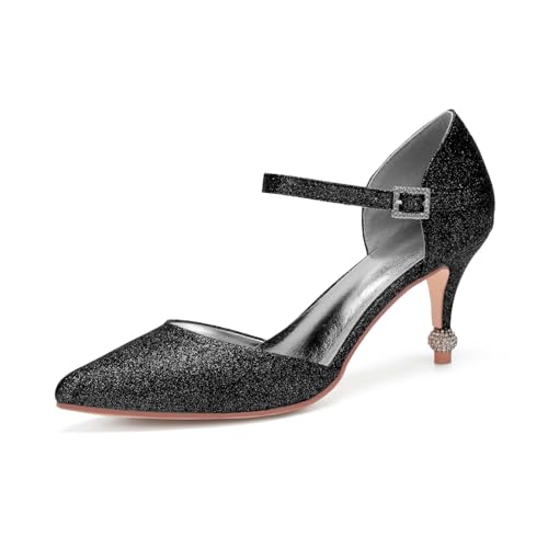 Damen Spitz Zehen Glitzer Brautschuhe Knöchelriemen Hochzeit Kleid Schuhe Mit Schnalle Hoher Pfennigabsatz Partei Abschlussball-Pumps,Schwarz,36 EU Damen Spitz Zehen Glitzer Brautschuhe Knöchelriemen Hochzeit Kleid Schuhe Mit Schnalle Hoher Pfennigabsatz Partei Abschlussball-Pumps,Schwarz,36 EU von smlekwc