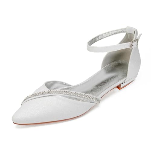 Damen Spitze Zehe Glitzer Brautschuhe Knöchelriemen Hochzeit Ballerinas Niedriger Ferse Partei Abschlussball Kleid Schuhe Mit Strass,Elfenbein,42 EU Damen Spitze Zehe Glitzer Brautschuhe Knöchelriemen Hochzeit Ballerinas Niedriger Ferse Partei Abschlussball Kleid Schuhe Mit Strass,Elfenbein,42 EU von smlekwc