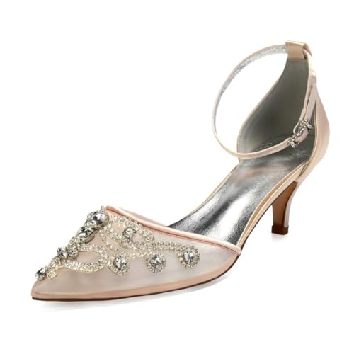 Damen Spitze Zehen Mesh Braut Pumps Mit Strass Mittlerer Kätzchen Ferse Hochzeit Kleid Schuhe Knöchelriemen Abend Partei Abschlussball Schuhe,Champagne,39 EU Damen Spitze Zehen Mesh Braut Pumps Mit Strass Mittlerer Kätzchen Ferse Hochzeit Kleid Schuhe Knöchelriemen Abend Partei Abschlussball Schuhe,Champagne,39 EU von smlekwc