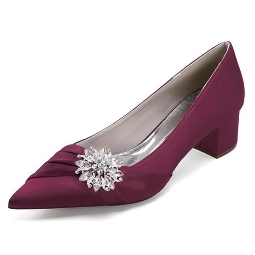 Damen Spitze Zehen Plissee Satin Brautschuhe Mittlerer Blockabsatz Hochzeit Kleid Schuhe Slip Auf Abendpartei Abschlussball Pumps Mit Strass,Burgundy,38 EU Damen Spitze Zehen Plissee Satin Brautschuhe Mittlerer Blockabsatz Hochzeit Kleid Schuhe Slip Auf Abendpartei Abschlussball Pumps Mit Strass,Burgundy,38 EU von smlekwc