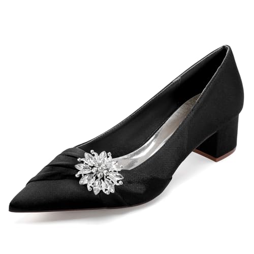 Damen Spitze Zehen Plissee Satin Brautschuhe Mittlerer Blockabsatz Hochzeit Kleid Schuhe Slip Auf Abendpartei Abschlussball Pumps Mit Strass,Schwarz,42 EU Damen Spitze Zehen Plissee Satin Brautschuhe Mittlerer Blockabsatz Hochzeit Kleid Schuhe Slip Auf Abendpartei Abschlussball Pumps Mit Strass,Schwarz,42 EU von smlekwc
