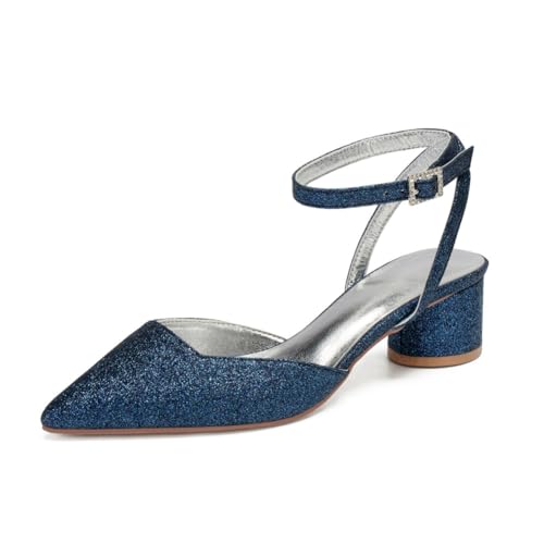 Damen Spitze Zehen Slingback Hochzeit Sandalen Knöchelriemen Kleid Pumps Mit Schnalle Niedriger Blockabsatz Glitzer Brautjungfer Schuhe,Marine,39 EU Damen Spitze Zehen Slingback Hochzeit Sandalen Knöchelriemen Kleid Pumps Mit Schnalle Niedriger Blockabsatz Glitzer Brautjungfer Schuhe,Marine,39 EU von smlekwc