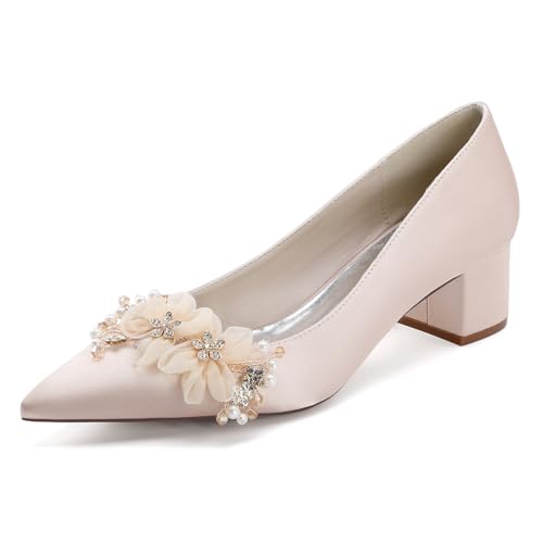 Damen Stämmiger Ferse Hochzeit Schuhe Für Braut Spitz Zehen Kleid Sandalen Mit Blumen Slip Auf Partei Abschlussball Kleid Schuhe,Champagne,35 EU Damen Stämmiger Ferse Hochzeit Schuhe Für Braut Spitz Zehen Kleid Sandalen Mit Blumen Slip Auf Partei Abschlussball Kleid Schuhe,Champagne,35 EU von smlekwc