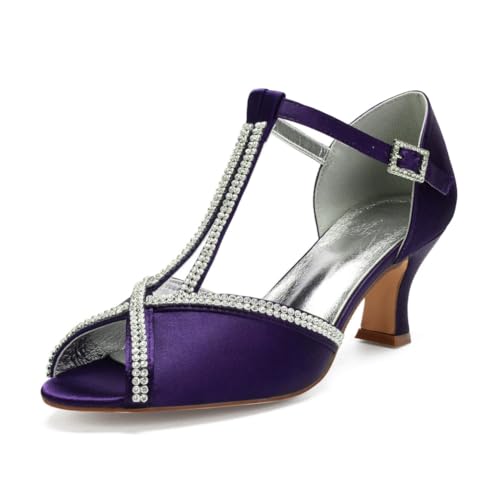 Damen T-Riemen Hochzeit Kleid Schuhe Peep Toe Satin Braut Sandalen Mit Strass Mittlerer Blockabsatz Abend Partei Abschlussball Schuhe Mit Schnalle,Dark Purple,38 EU Damen T-Riemen Hochzeit Kleid Schuhe Peep Toe Satin Braut Sandalen Mit Strass Mittlerer Blockabsatz Abend Partei Abschlussball Schuhe Mit Schnalle,Dark Purple,38 EU von smlekwc
