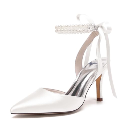 smlekwc Damen Schnürung Hochzeitskleid Pumps Mit Perle Spitz Zehen Satin Brautschuhe Hoher Pfennig Absatz Partei Abschlussball Sandalen,Elfenbein,39 EU smlekwc Damen Schnürung Hochzeitskleid Pumps Mit Perle Spitz Zehen Satin Brautschuhe Hoher Pfennig Absatz Partei Abschlussball Sandalen,Elfenbein,39 EU von smlekwc