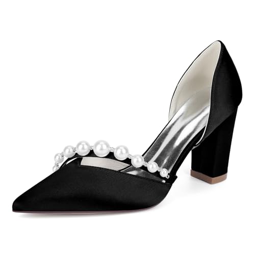smlekwc Damen Sexy Spitz Zehen Hochzeit Kleid Schuhe Hoher Blockabsatz Satin Brautschuhe Slip Auf Partei Abschlussball Pumps Mit Perle,Schwarz,38 EU smlekwc Damen Sexy Spitz Zehen Hochzeit Kleid Schuhe Hoher Blockabsatz Satin Brautschuhe Slip Auf Partei Abschlussball Pumps Mit Perle,Schwarz,38 EU von smlekwc