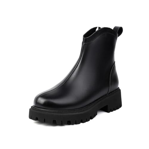 smlekwc Damen Stollensohle Stiefeletten Mit Seitlichem Reißverschluss Runde Zehen Leder Kurze Stiefel Blockabsatz Plateau-Chelsea-Stiefel,Schwarz,44.5 EU von smlekwc