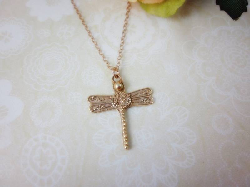 Gold Libellen-Halskette. 24K Vermeil Gold Filled Kette. Alltags Schmuck Von Smoketabby. Geschenk Für Sie von smoketabby