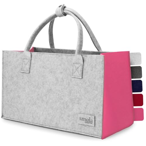 smøla Filztasche - Einkaufstasche faltbar I Innenfach mit Reißverschluss I Tragetasche Henkeltasche Markttasche, Filz Tasche Shopping-Bag I Edelgrau & Fuchsia von smøla