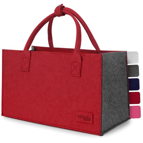 smøla Filztasche - Einkaufstasche faltbar I Innenfach mit Reißverschluss I Tragetasche Henkeltasche Markttasche, Filz Tasche Shopping-Bag I Kirschrot & Anthrazit von smøla